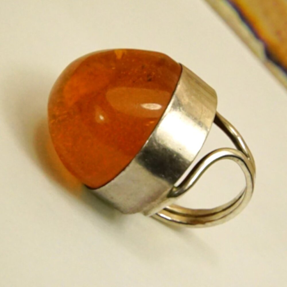 Giant Honey Amber & 925 Silver Ring Size 5.25 - One-Of-A-Kind Gift For Her